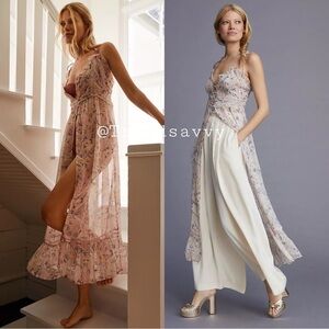 ANTHROPOLOGIE Sheer Curtain Top Button Front Cross Back Straps Side Slit L NWT